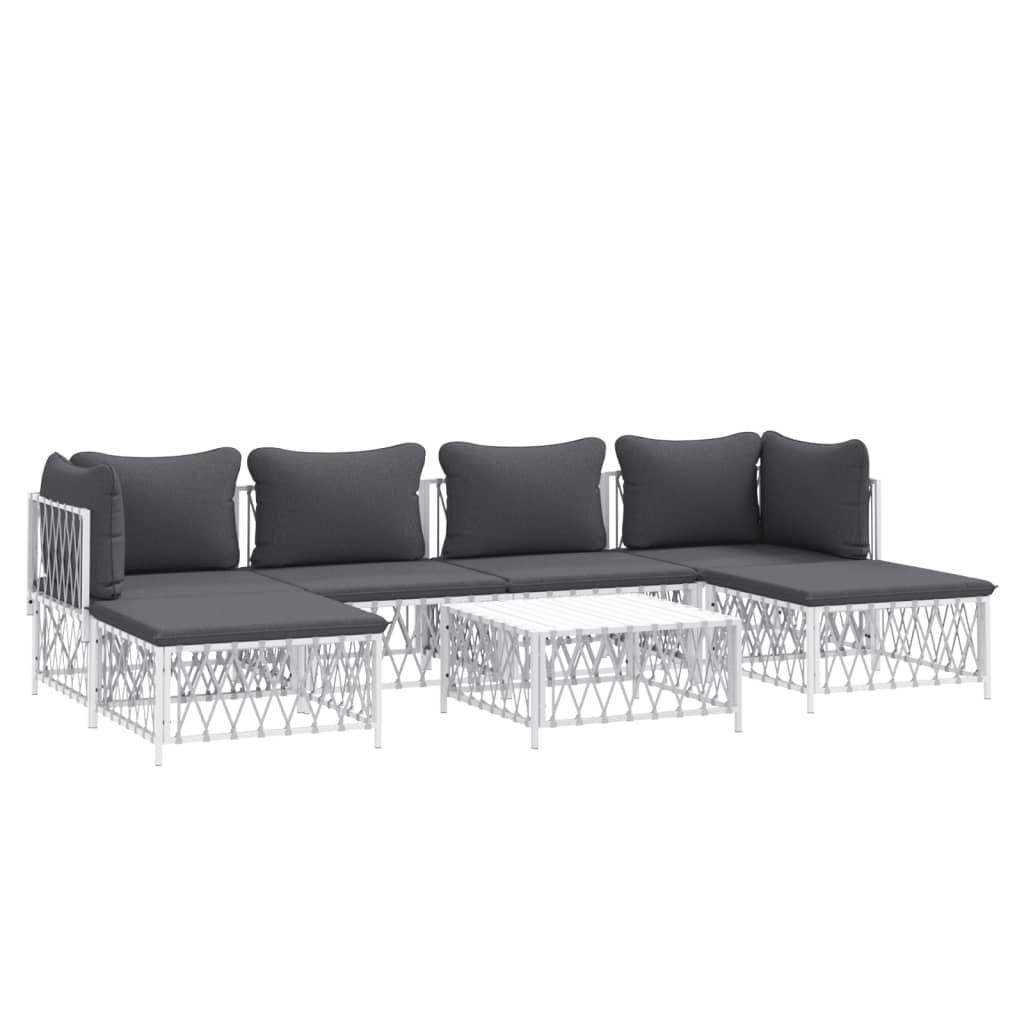 Helloshop26 - Salon de jardin meuble d'extérieur ensemble de mobilier 7 pièces avec coussins blanc acier - Imagen 1