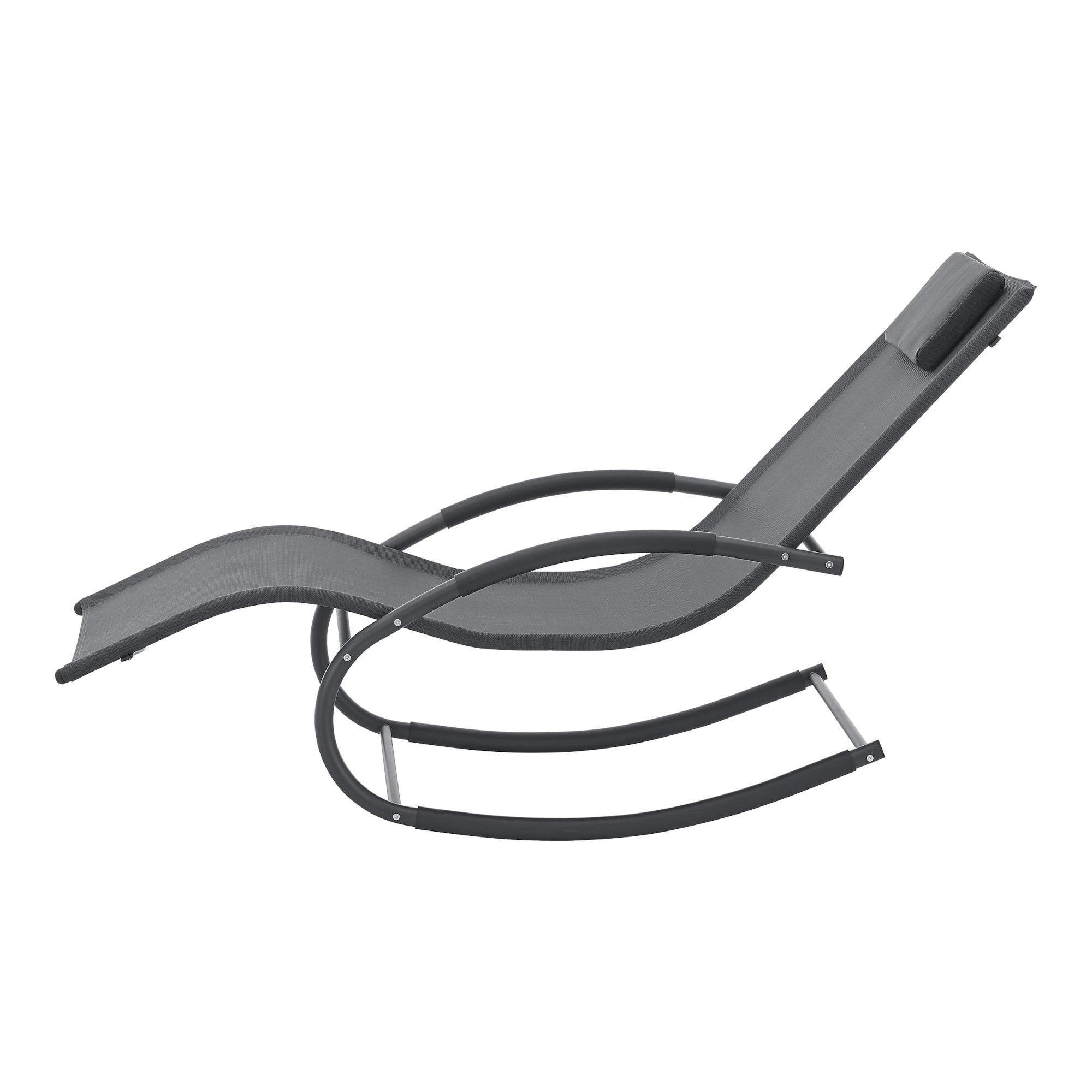 Helloshop26 - Transat bain de soleil chaise longue à bascule tarent acier textile 174 x 63 x 88 cm gris foncé - Imagen 4