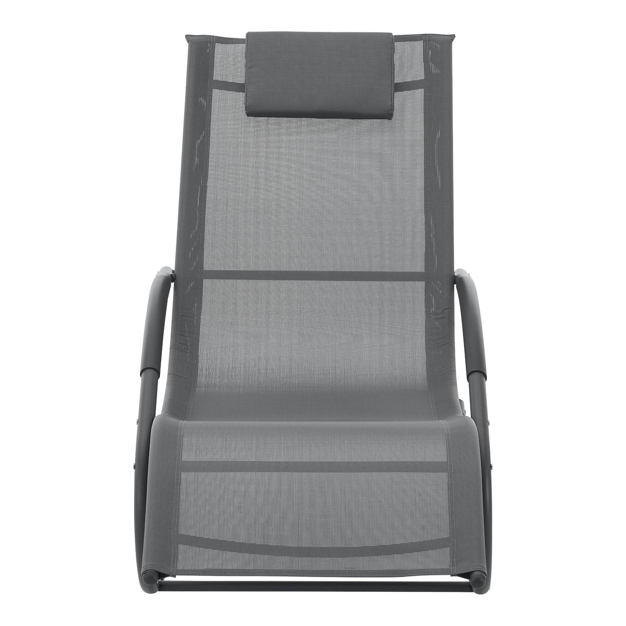 Helloshop26 - Transat bain de soleil chaise longue à bascule tarent acier textile 174 x 63 x 88 cm gris foncé - Imagen 3