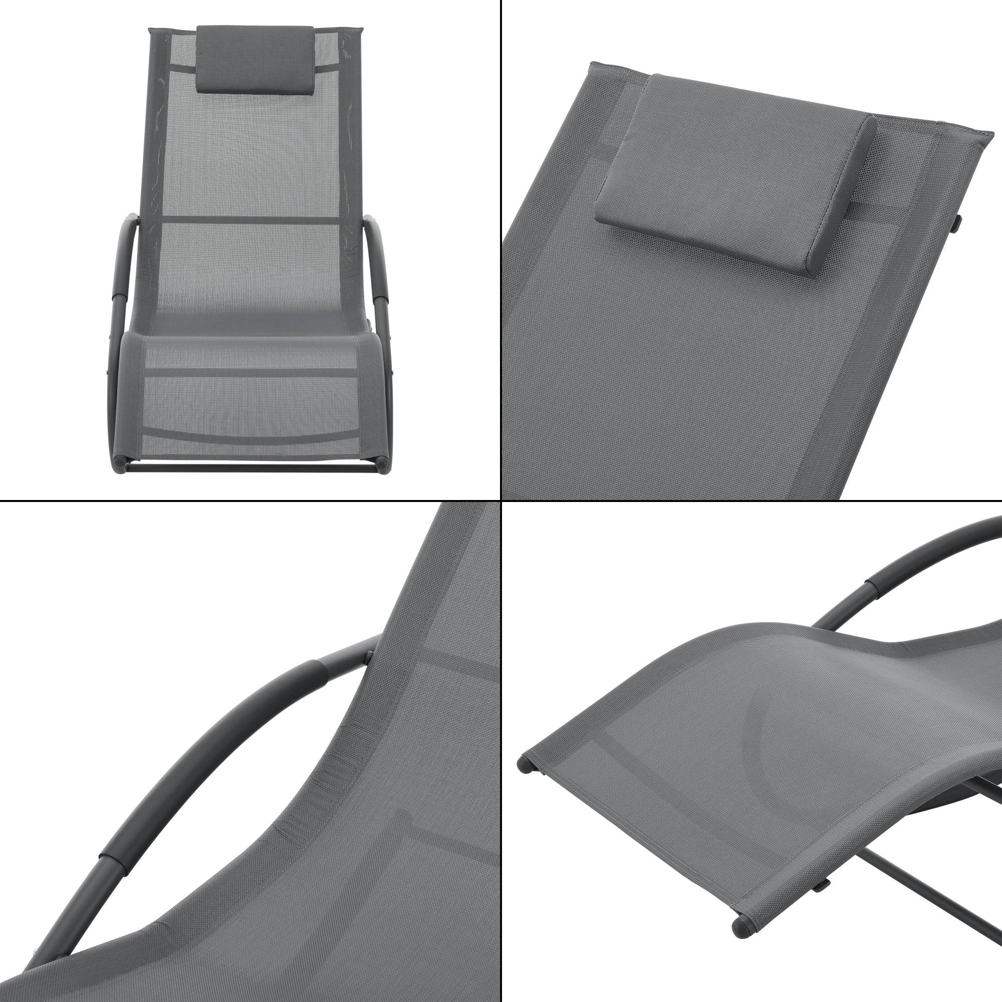 Helloshop26 - Transat bain de soleil chaise longue à bascule tarent acier textile 174 x 63 x 88 cm gris foncé - Imagen 5