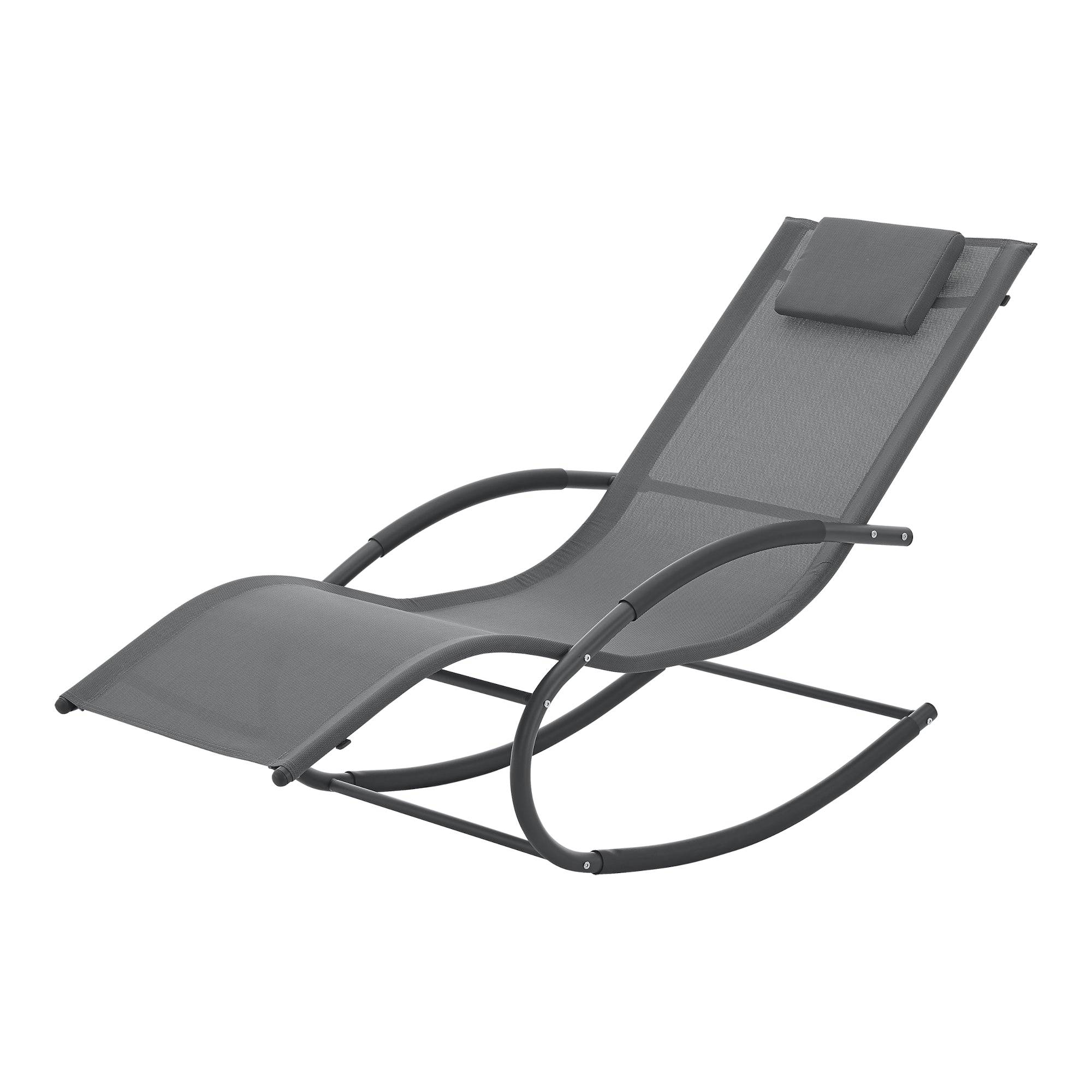 Helloshop26 - Transat bain de soleil chaise longue à bascule tarent acier textile 174 x 63 x 88 cm gris foncé - Imagen 1