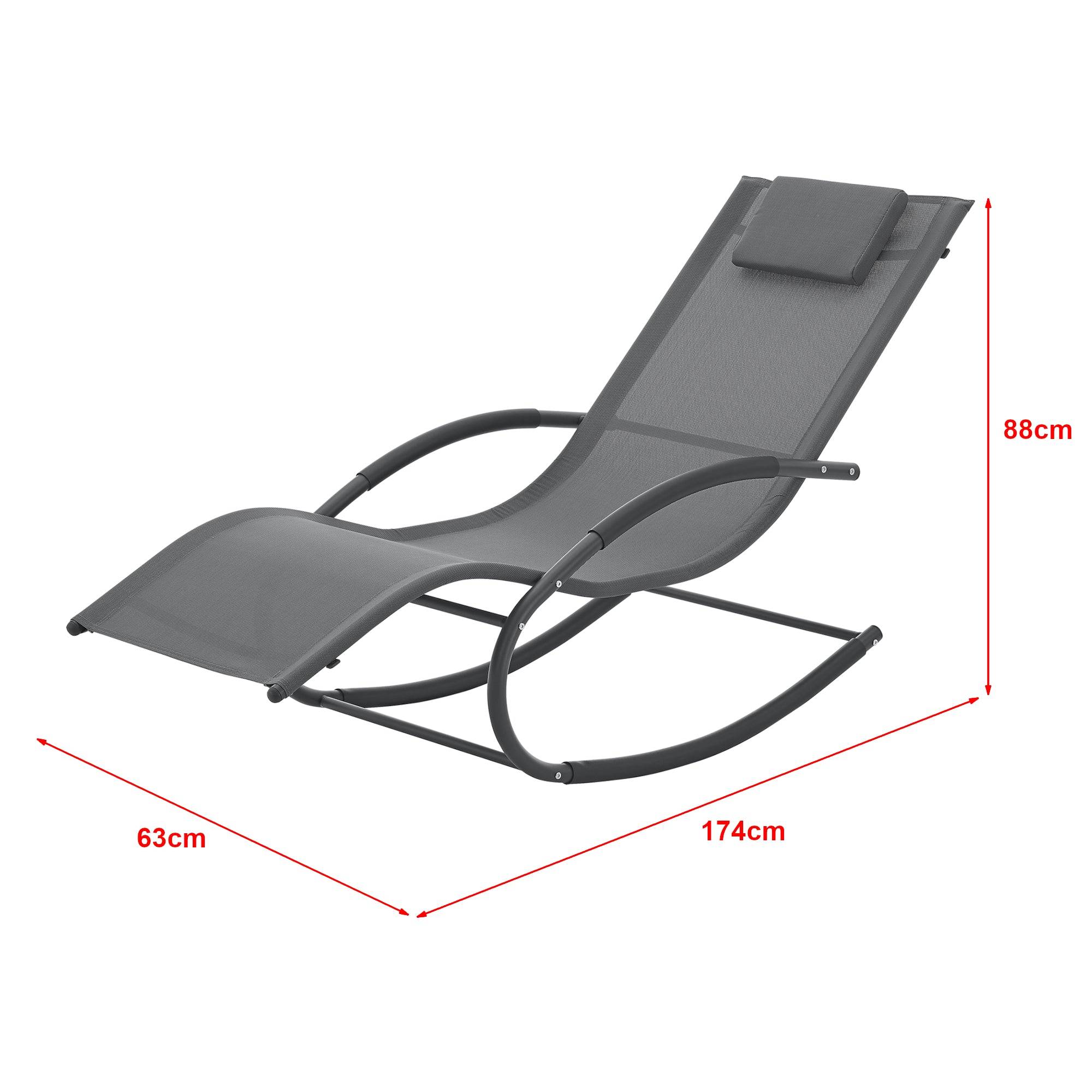 Helloshop26 - Transat bain de soleil chaise longue à bascule tarent acier textile 174 x 63 x 88 cm gris foncé - Imagen 2