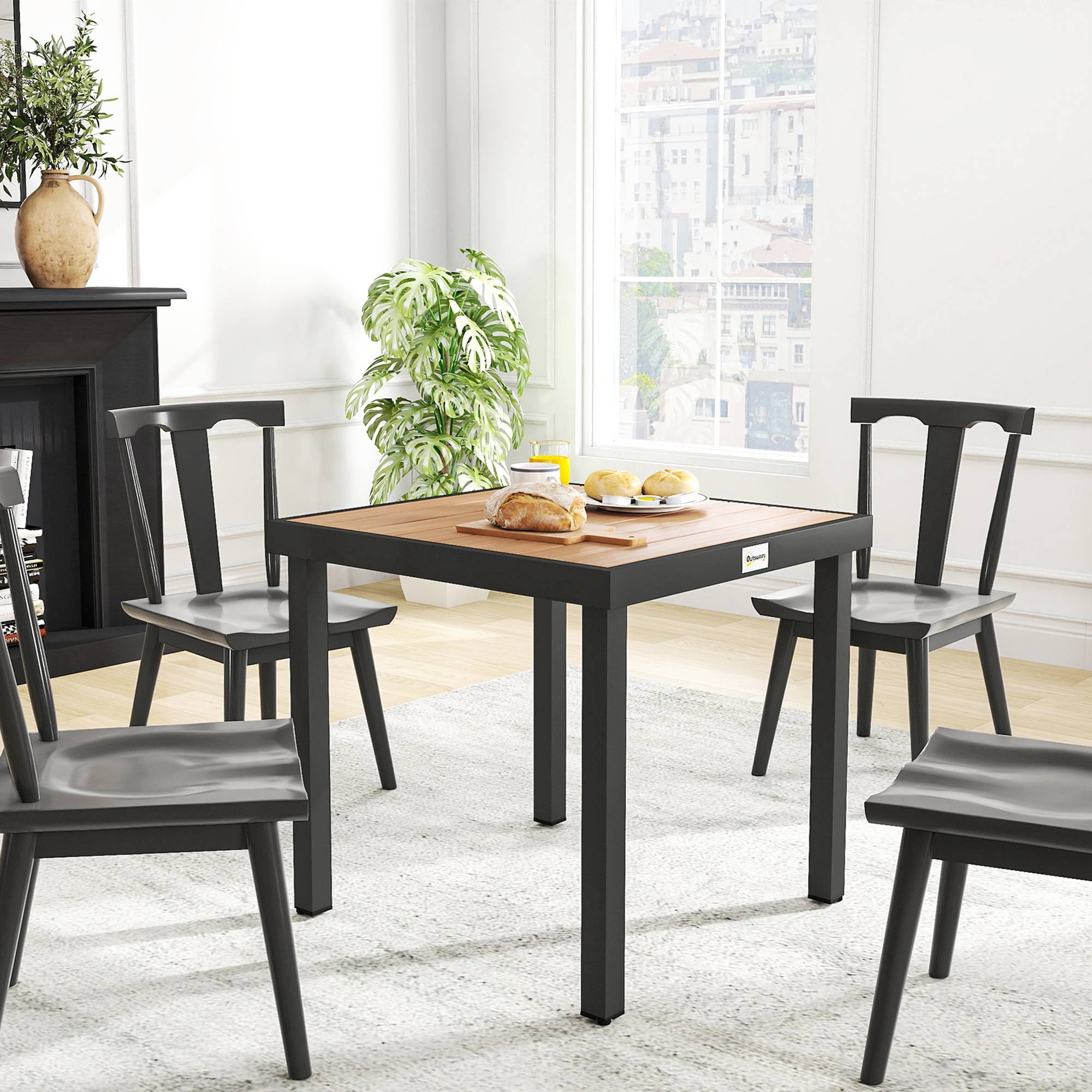 Table de repas extérieure aluminium et plateau aspect bois naturel 78 x 78 x 74 cm - PANGIVO - Image 9