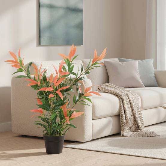 Plante artificielle photinia plastique pot intérieur bureau branches flexibles 90cm rouge vert - ComfortXL Outdoor Living - Image 4