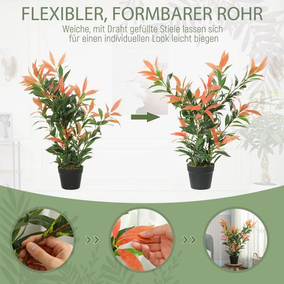Plante artificielle photinia plastique pot intérieur bureau branches flexibles 90cm rouge vert - ComfortXL Outdoor Living - Image 8