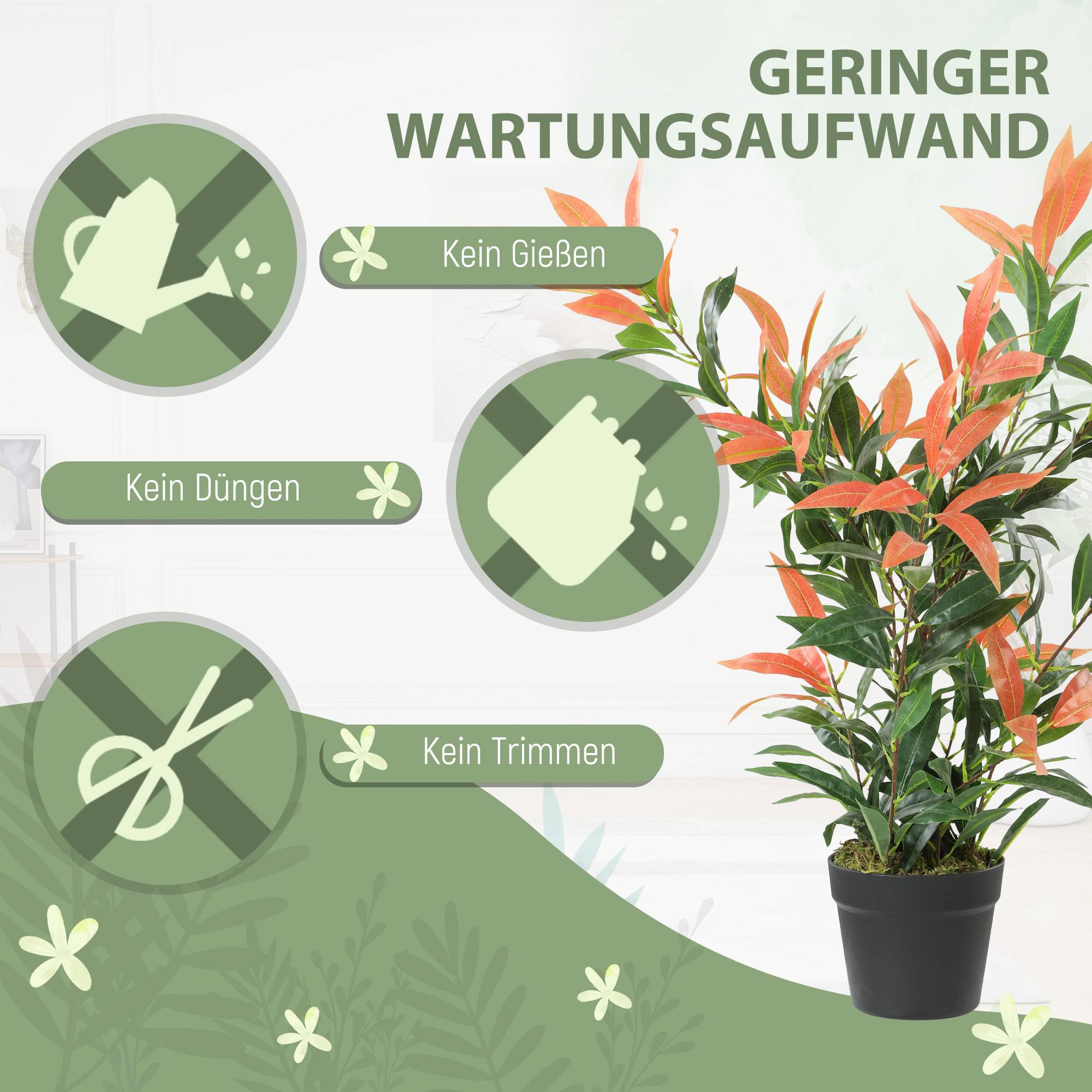 Plante artificielle photinia plastique pot intérieur bureau branches flexibles 90cm rouge vert - ComfortXL Outdoor Living - Image 7