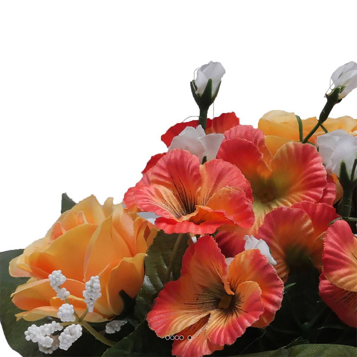 Artificielles - Fleurs artificielles cimetière roses, pensées et mini fleurs en coupe D 30 cm Orange - couleur: Orange 660 - Imagen 3