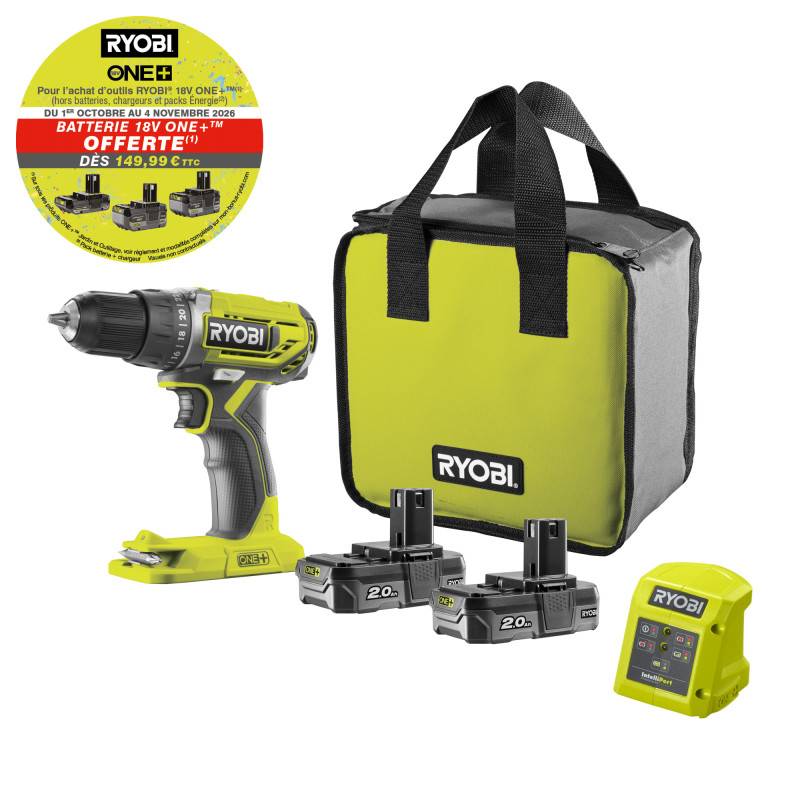Ryobi - Perceuse Visseuse RYOBI - R18DD2-220S - 18V One Plus - 2 batteries 2,0Ah - 1 chargeur - Image 2