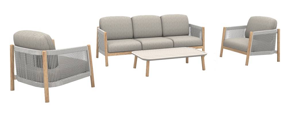 Proloisirs - Set 4 pièces - DERIVEUR - Aluminium époxy - Rope Heat - 1 canapé + 2 fauteuils + 1 table basse PROLOISIRS