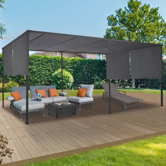 Pergola coulissante 2 pans 3x6 M belvédère de jardin toile gris anthracite - Image 1