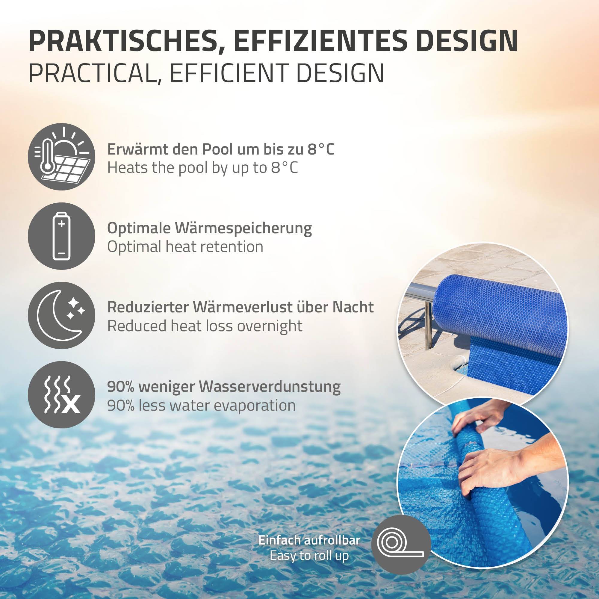 Ecd-Germany - Bâche solaire pour piscine ronde Ø 549 cm bleue, épaisseur de 400µm, film à bulles découpable, couverture thermique, anti-évaporation et saletés - Image 5
