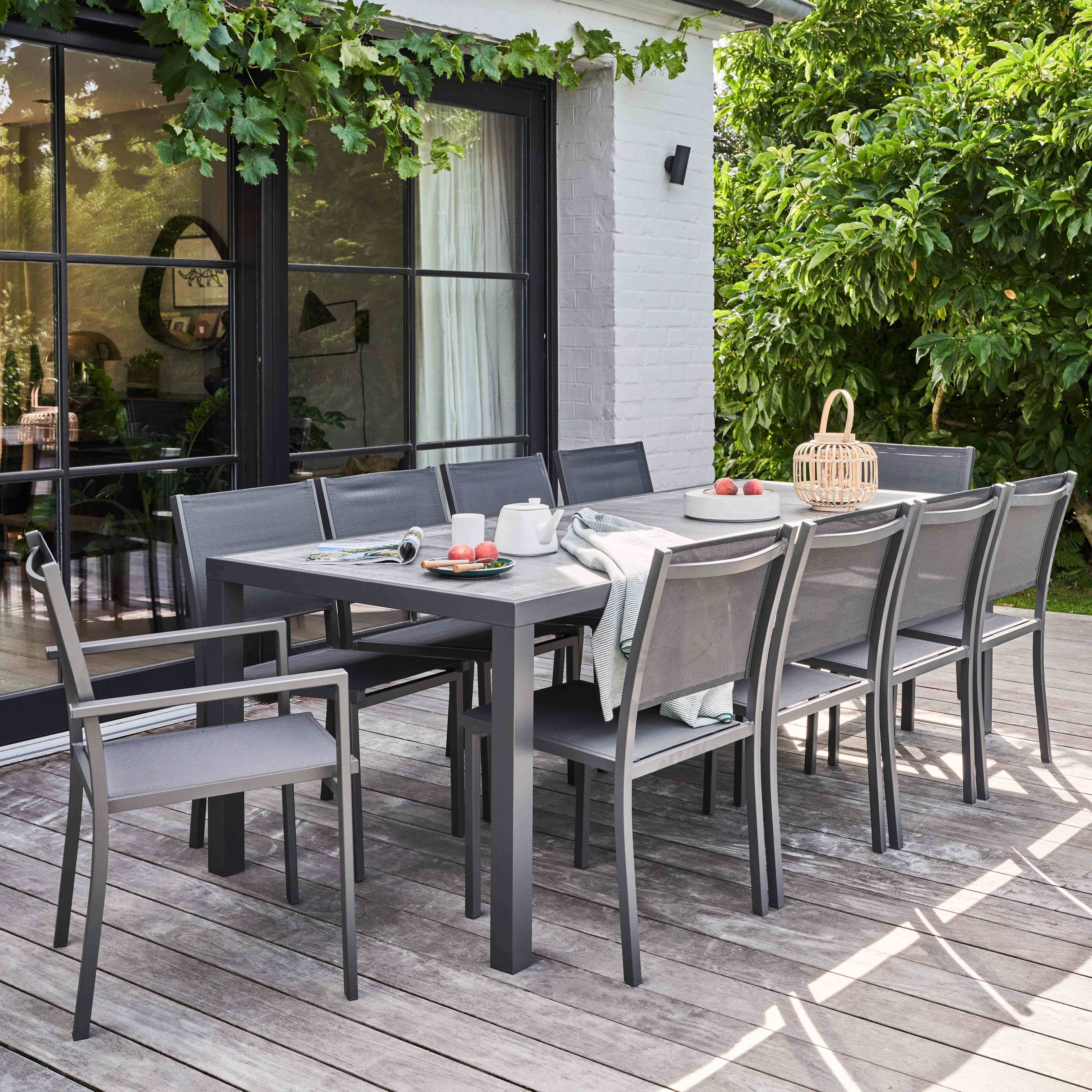 Oviala - Ensemble table de jardin et 10 chaises effet béton - Oviala - Imagen 2