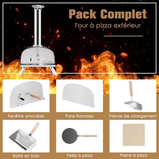 Four à Pizza Extérieur Portable, Machine à Pizza au Feu de Bois avec Pierre à Pizza de 33 cm - Image 2