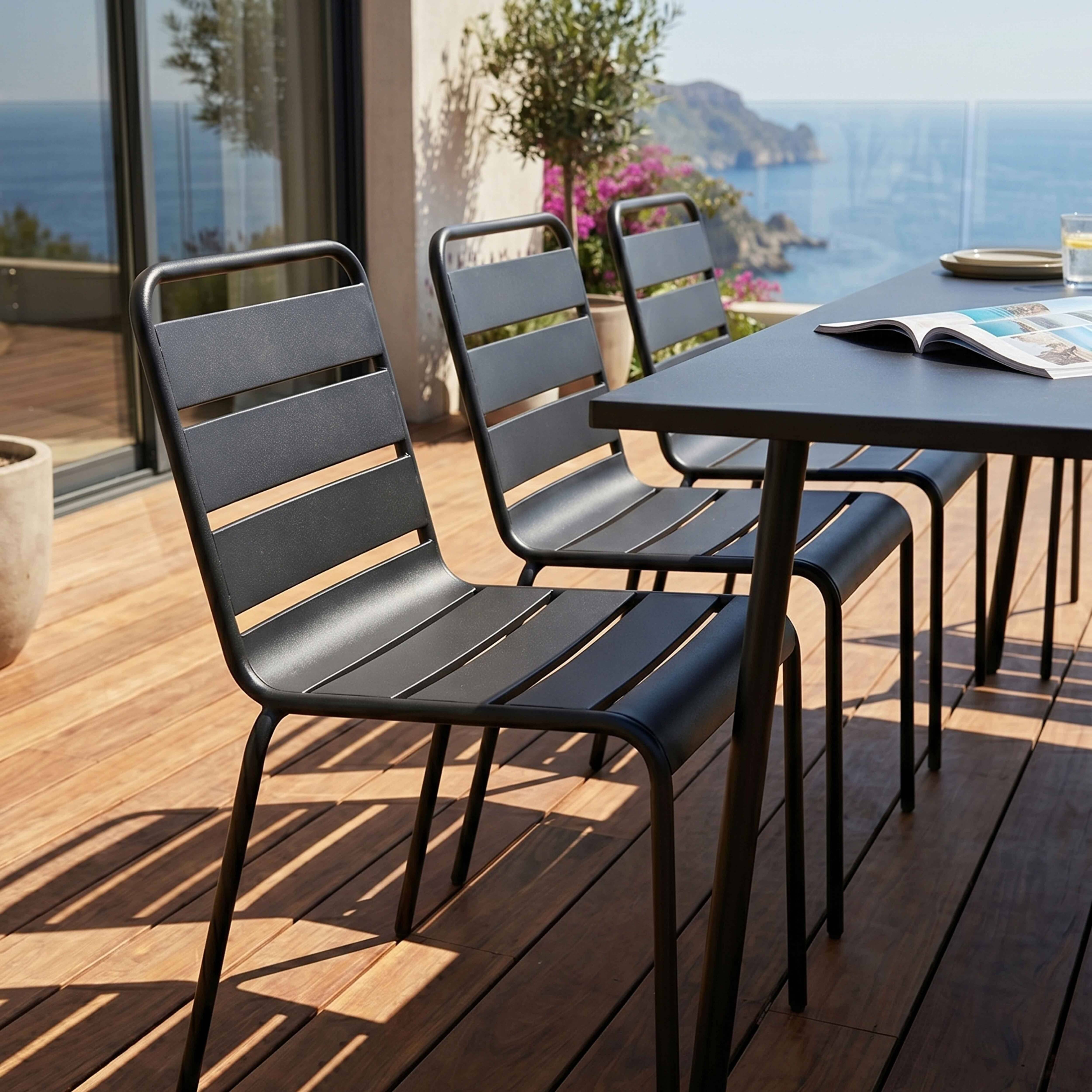 Oviala - Ensemble table de jardin et 8 chaises en métal noir Palavas - Oviala - Image 4