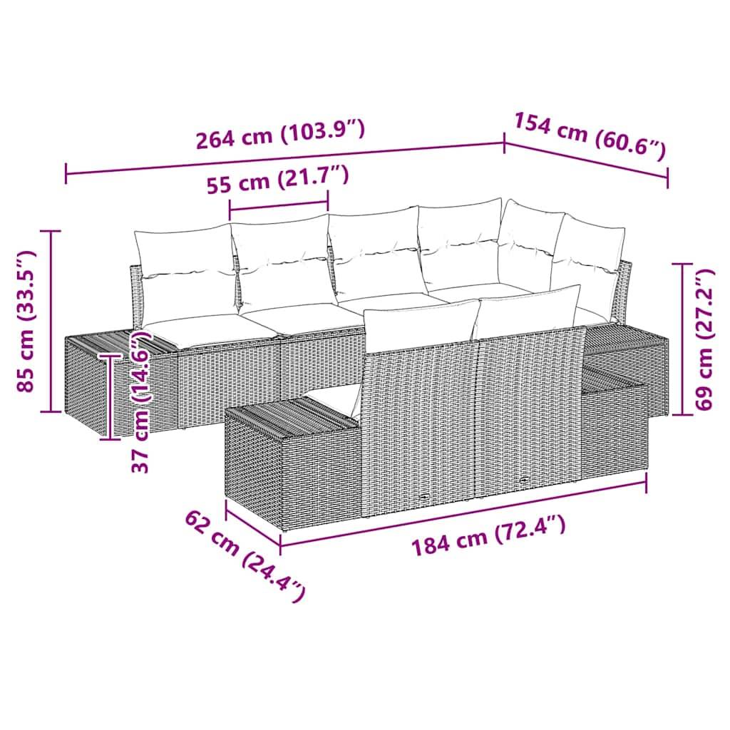 Salon Bas Luxe 7 pcs Polyrotin Beige et Acacia avec Sièges Modulables pour Espace Détente – ComfortXL Outdoor Living - Imagen 5