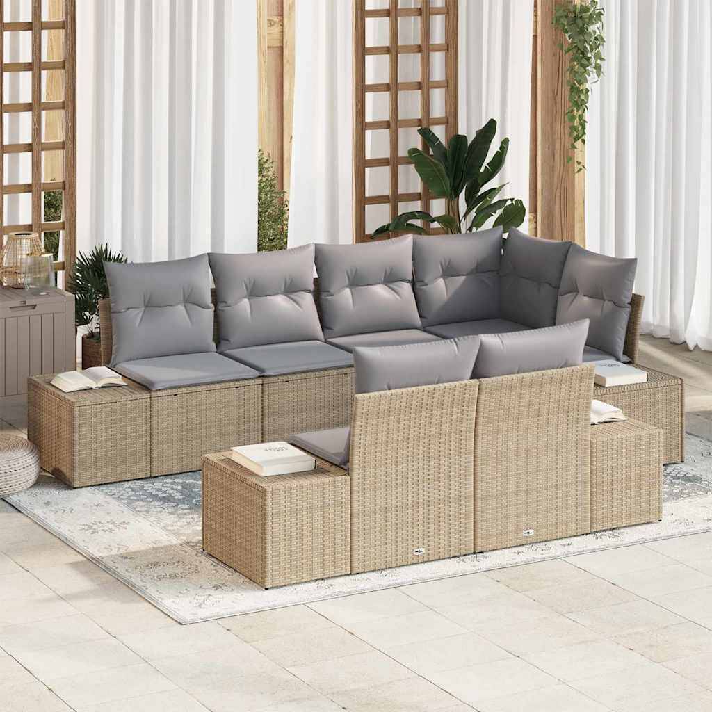 Salon Bas Luxe 7 pcs Polyrotin Beige et Acacia avec Sièges Modulables pour Espace Détente – ComfortXL Outdoor Living - Imagen 1