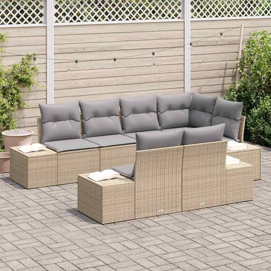 Salon Bas Luxe 7 pcs Polyrotin Beige et Acacia avec Sièges Modulables pour Espace Détente – ComfortXL Outdoor Living - Imagen 3