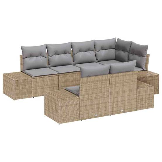 Salon Bas Luxe 7 pcs Polyrotin Beige et Acacia avec Sièges Modulables pour Espace Détente – ComfortXL Outdoor Living - Imagen 2