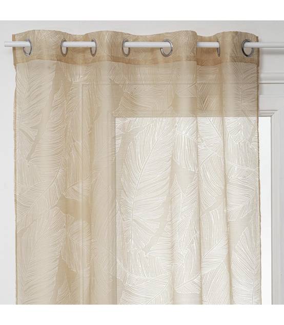 Voilage à œillets Beige Lin motif Feuille 140 x 240 cm - Image 1