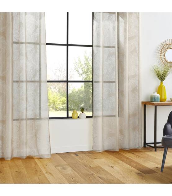 Voilage à œillets Beige Lin motif Feuille 140 x 240 cm - Image 4
