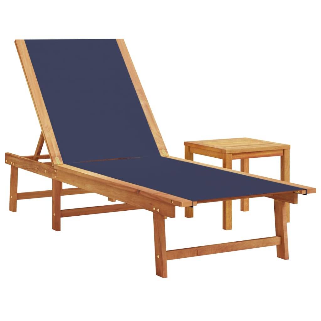 2 Lits de Jardin Bois Acacia Textilène Bleu Table Basse Piscine Terrasse – ComfortXL Outdoor Living - Image 4