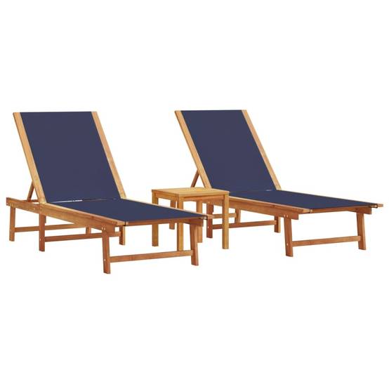 2 Lits de Jardin Bois Acacia Textilène Bleu Table Basse Piscine Terrasse – ComfortXL Outdoor Living - Image 2