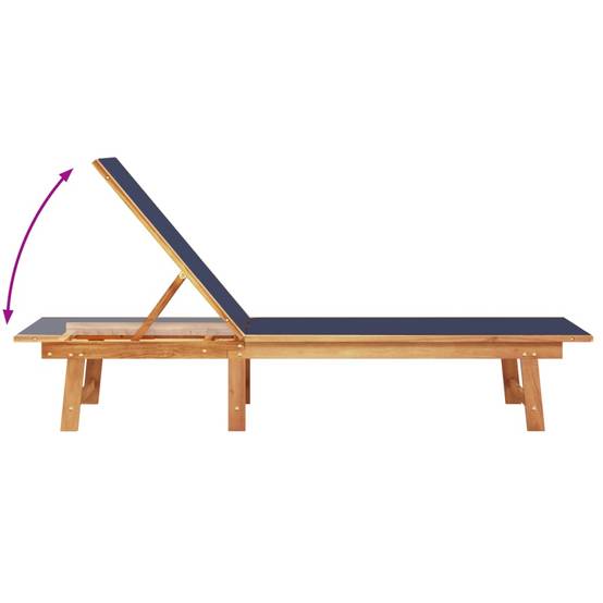 2 Lits de Jardin Bois Acacia Textilène Bleu Table Basse Piscine Terrasse – ComfortXL Outdoor Living - Image 5