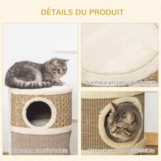 Tonneau griffoir chat sisal naturel herbiers marins 3 niveaux 37x70cm kaki marron - ComfortXL Outdoor Living - Image 7