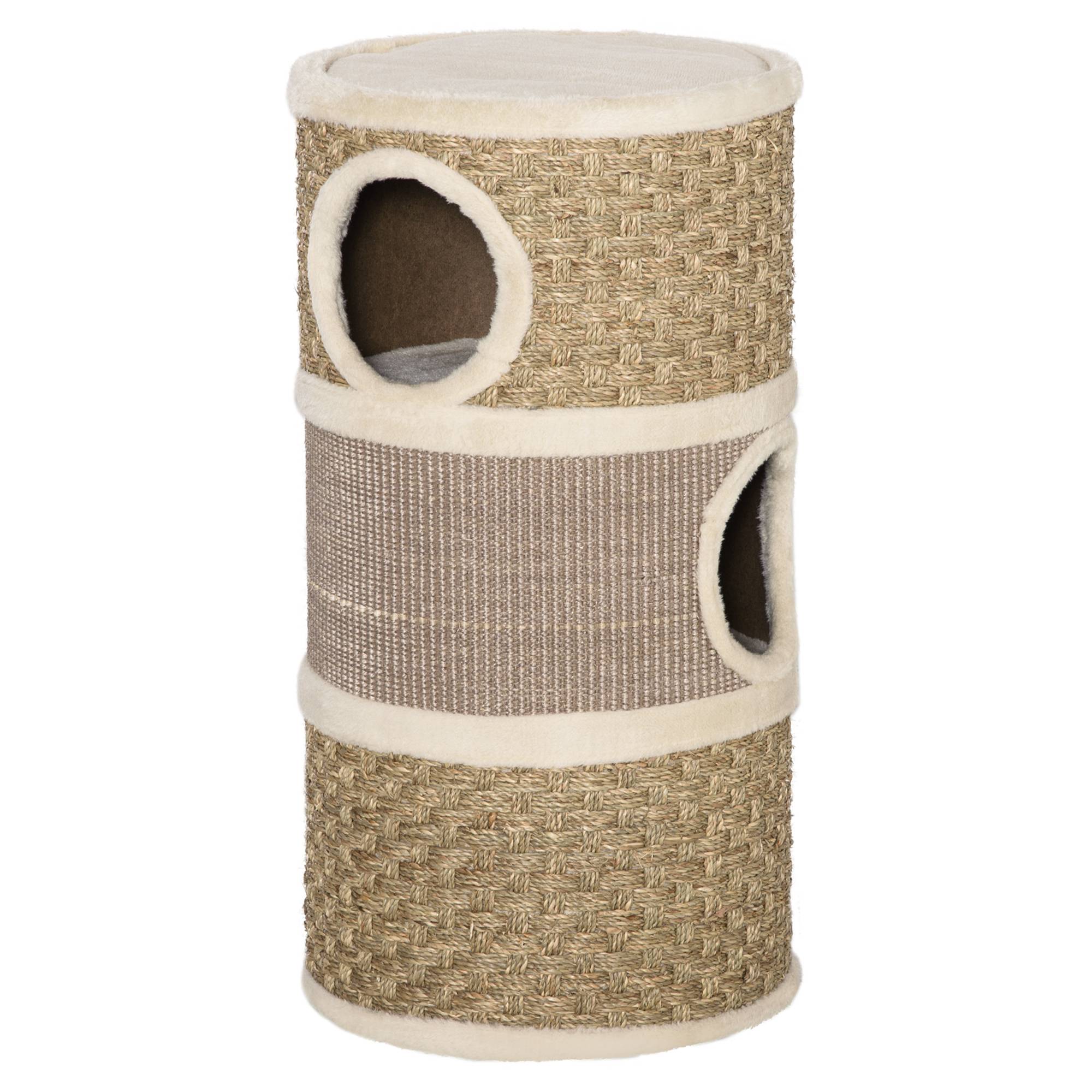 Tonneau griffoir chat sisal naturel herbiers marins 3 niveaux 37x70cm kaki marron - ComfortXL Outdoor Living - Image 2