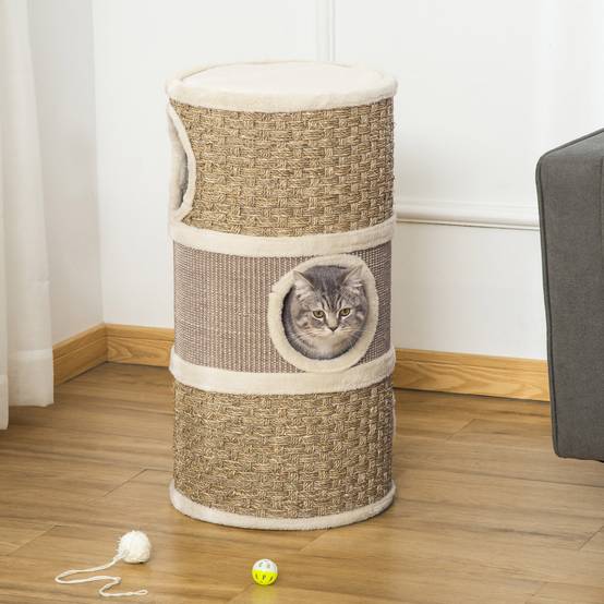 Tonneau griffoir chat sisal naturel herbiers marins 3 niveaux 37x70cm kaki marron - ComfortXL Outdoor Living - Image 3