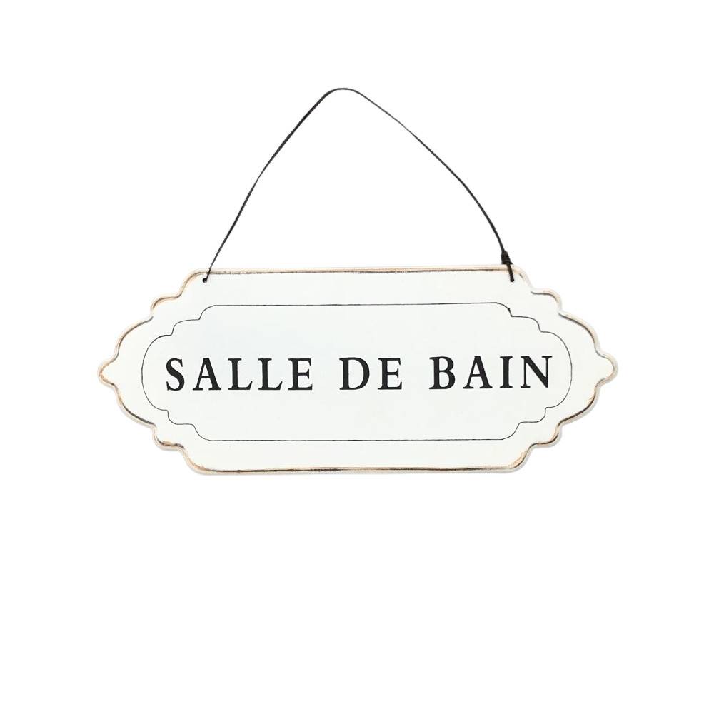 ~ Plaque de porte décorative vintage salle de bain fer blanc 25x11cm Chemin de campagne - Imagen 1