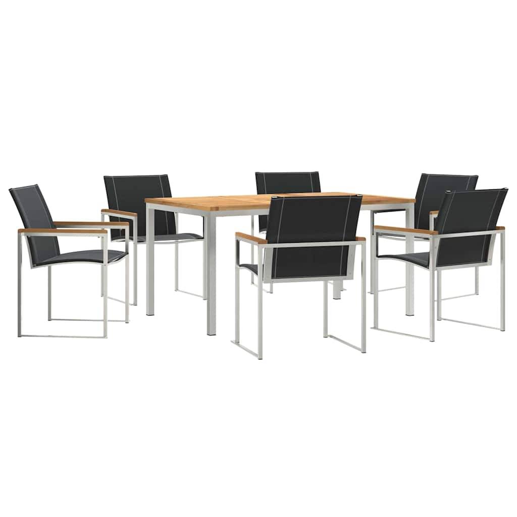 Table et Chaises de Jardin 6 Personnes Teck Massif et Acier Robuste pour Repas Marron – ComfortXL Outdoor Living - Image 2