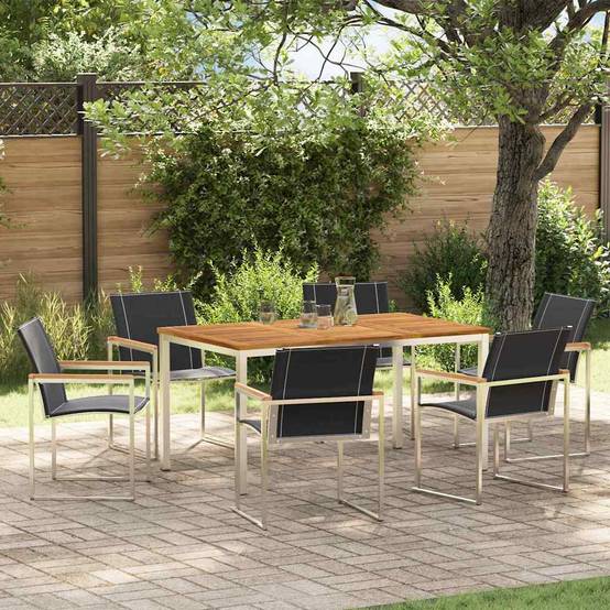 Table et Chaises de Jardin 6 Personnes Teck Massif et Acier Robuste pour Repas Marron – ComfortXL Outdoor Living - Image 1