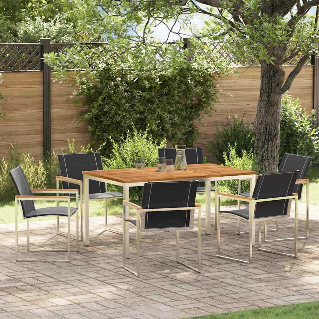 Table et Chaises de Jardin 6 Personnes Teck Massif et Acier Robuste pour Repas Marron – ComfortXL Outdoor Living - Image 1