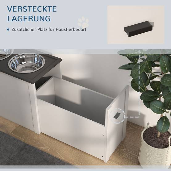 Station de nourriture pour chien avec rangement, MDF, blanc, 60 x 30 x 42 cm - PANGIVO - Image 5
