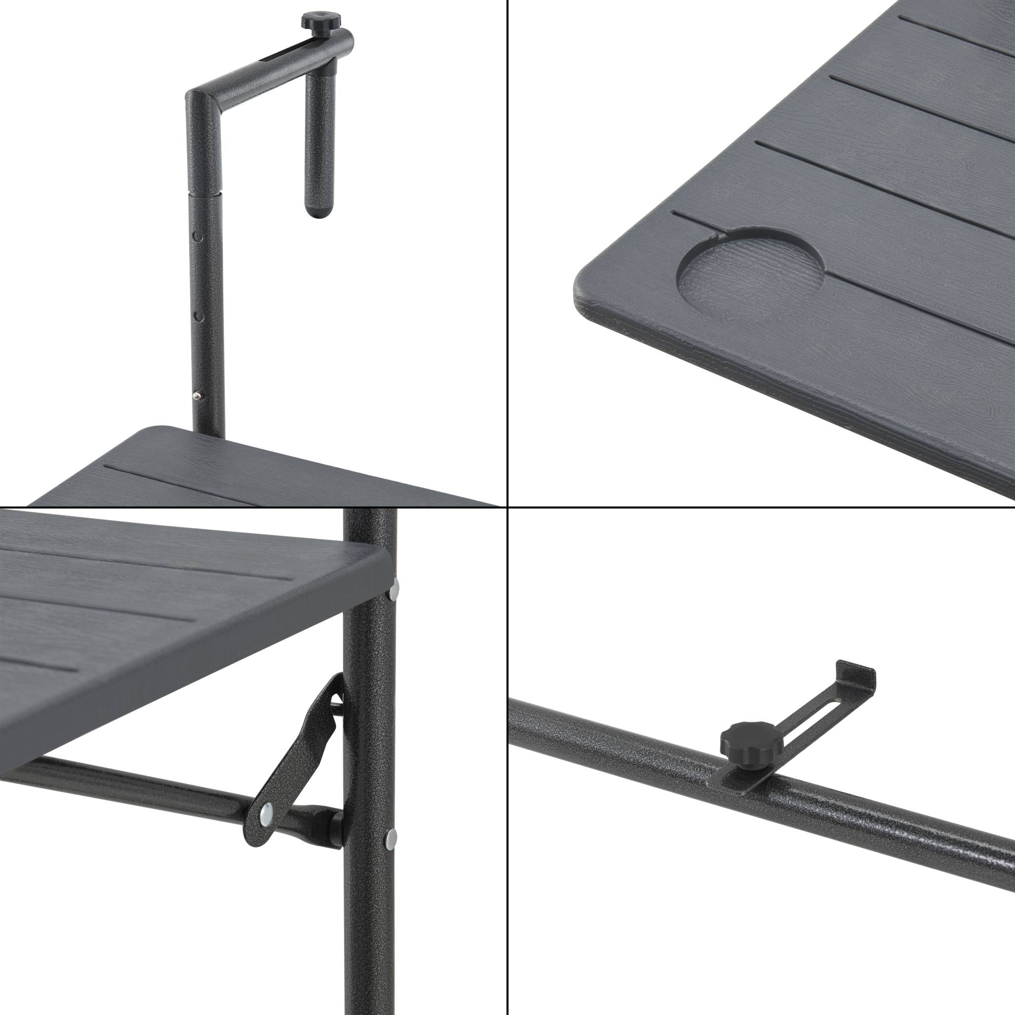 Table de balcon suspendue Badolato rabattable et réglable en hauteur 83,5 x 60 x 60 cm [en.casa] - Imagen 7