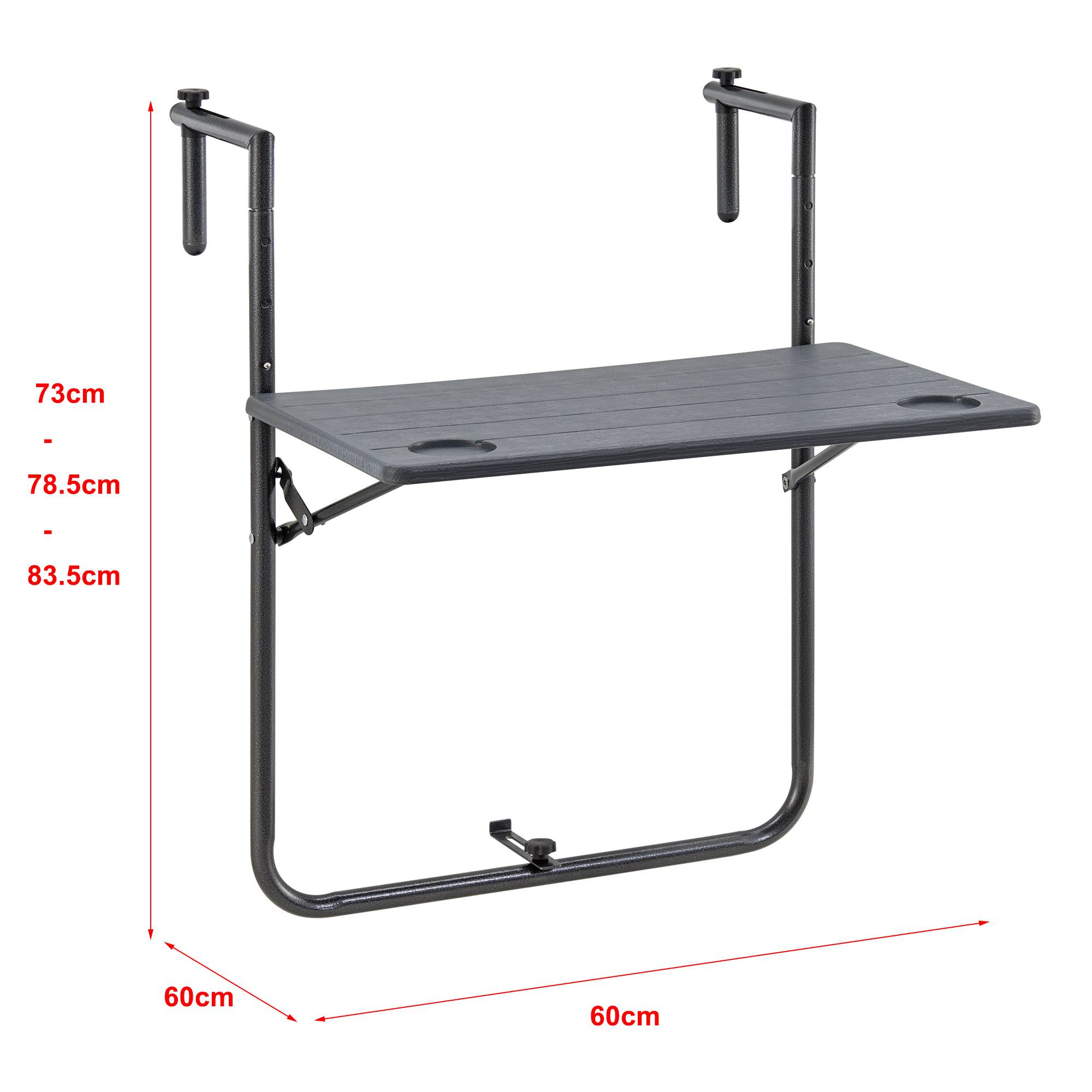 Table de balcon suspendue Badolato rabattable et réglable en hauteur 83,5 x 60 x 60 cm [en.casa] - Imagen 3