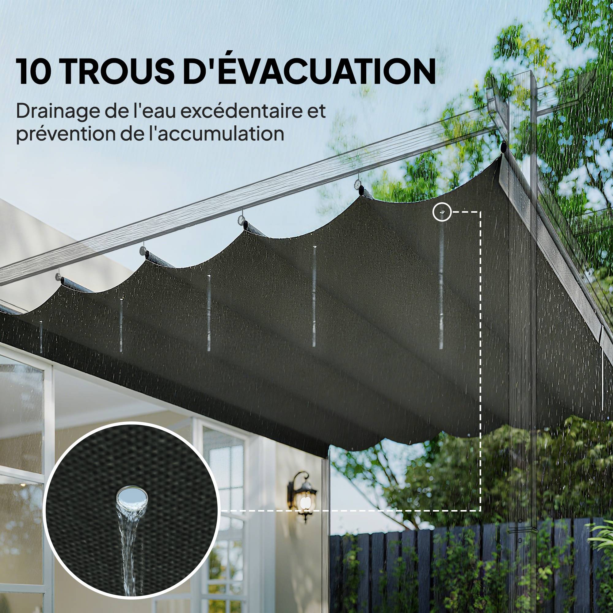 Toile de toit pour pergola tonnelle rétractable de 4 x 3 m - toile uniquement 350 x 260 cm gris clair - Image 8