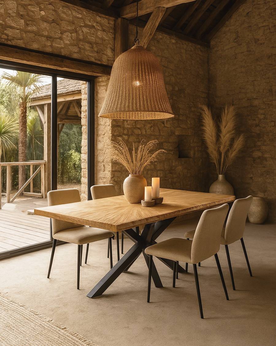 Sun - Table repas en teck massif motif soleil L200 cm 10 pers. - UNIQKA - Imagen 2