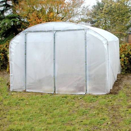 Plastidis - Serre tunnel Deschamps pieds droits larg 4 m pas à 1.50 m, L 6 m, type 200 microns diffusante Lumisol , Façade 2 portes simples, S - Imagen 3