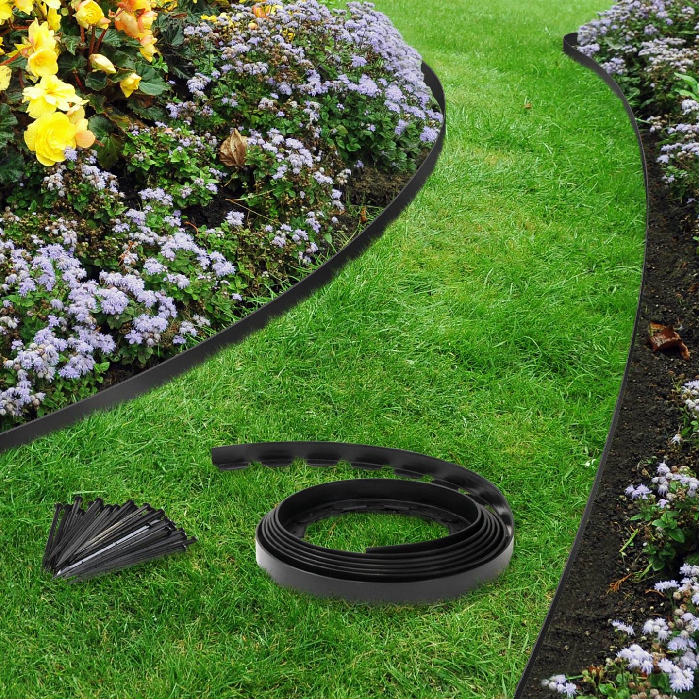 Bordurette de jardin flexible 10 M noire hauteur 5 CM + 30 piquets - Image 4