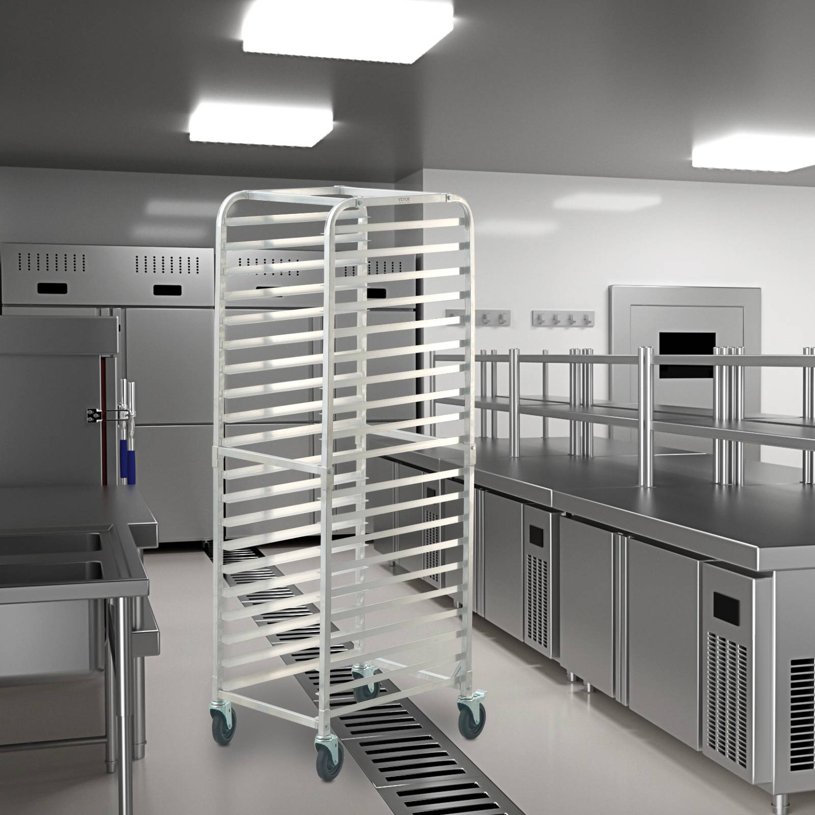 VEVOR Chariot plaques pain 20 niveaux, boulangerie, alu, roues frein. Cuisson pain. - Image 8