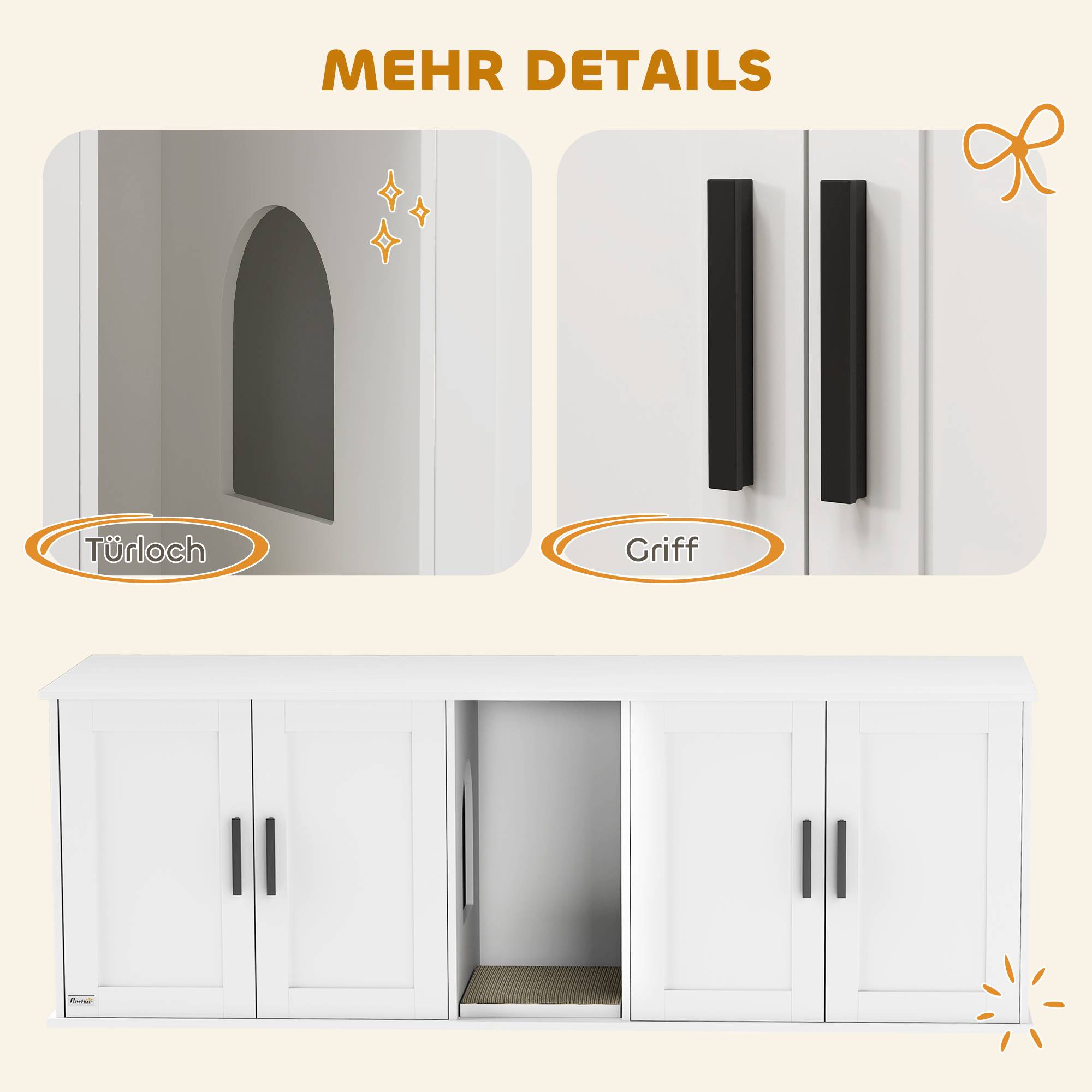 Meuble à litière pour chat, maison pour chat avec porte et cloison, pour grands chats, 145 x 49 x 51 cm, blanc - Image 10