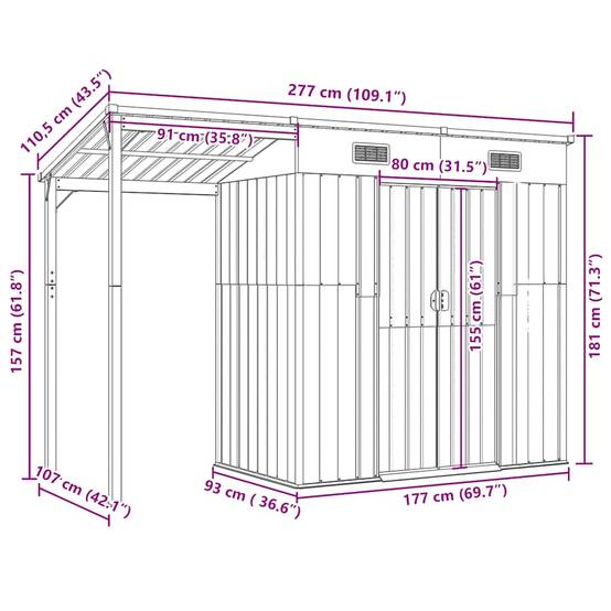 Vidaxl - Abri de jardin avec toit prolongé anthracite 277x107x181 cm vidaXL 364526 - Image 3