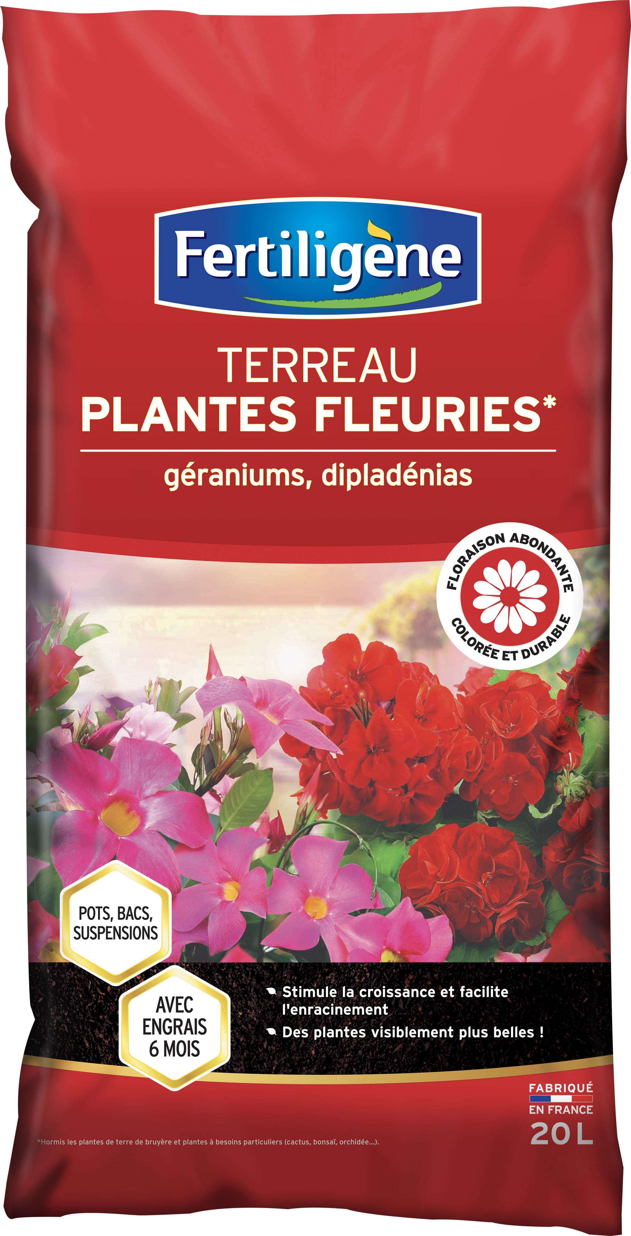 Fertiligène - Terreau plantes fleuries, géraniums, dipladénias 20L