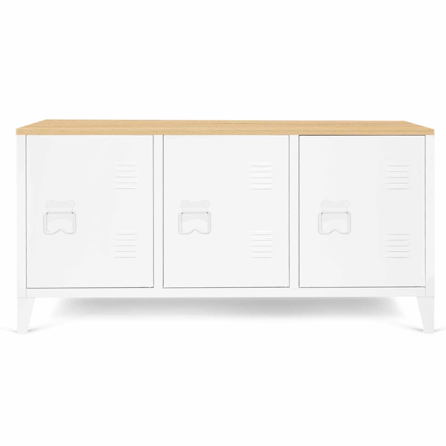Buffet bas 113 cm ESTER 3 portes métal blanc plateau bois design industriel - Image 3