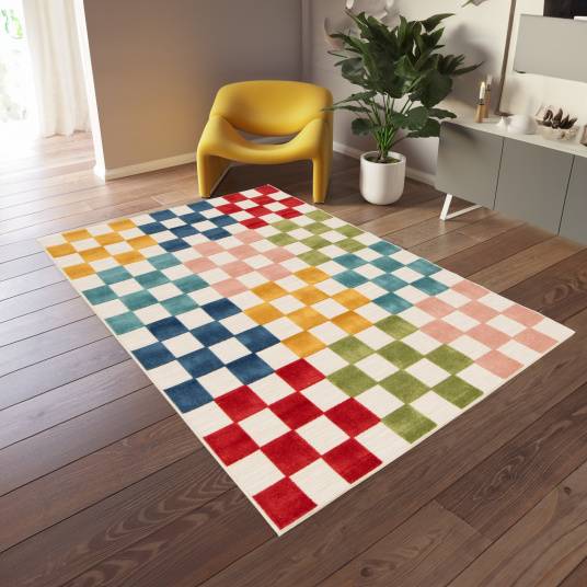 Decoweb - Tapis extérieur et intérieur motif damier - Petit Marius - Multicolore - 120 x 170 cm - Decoweb - Imagen 2