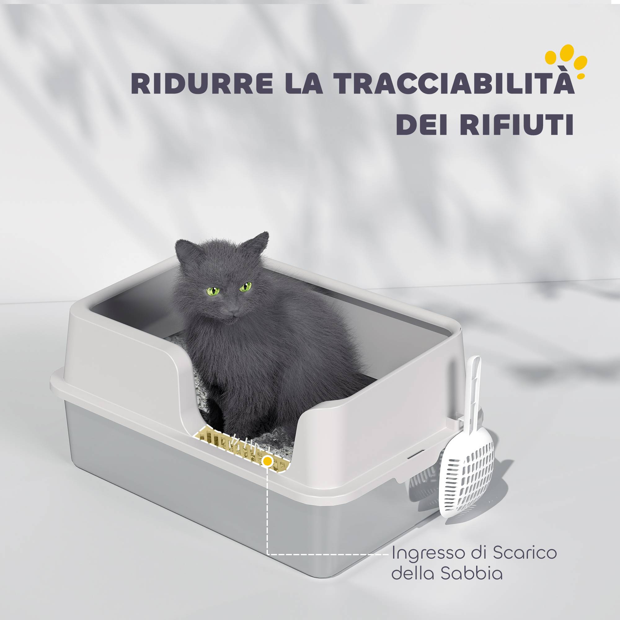Bac litière chat acier inox PP bords hauts grand espace anti-odeur 60x40x28cm gris - ComfortXL Outdoor Living - Image 8