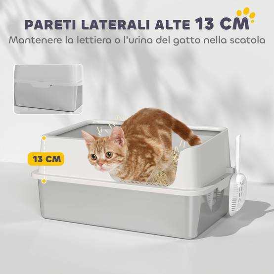 Bac litière chat acier inox PP bords hauts grand espace anti-odeur 60x40x28cm gris - ComfortXL Outdoor Living - Image 6