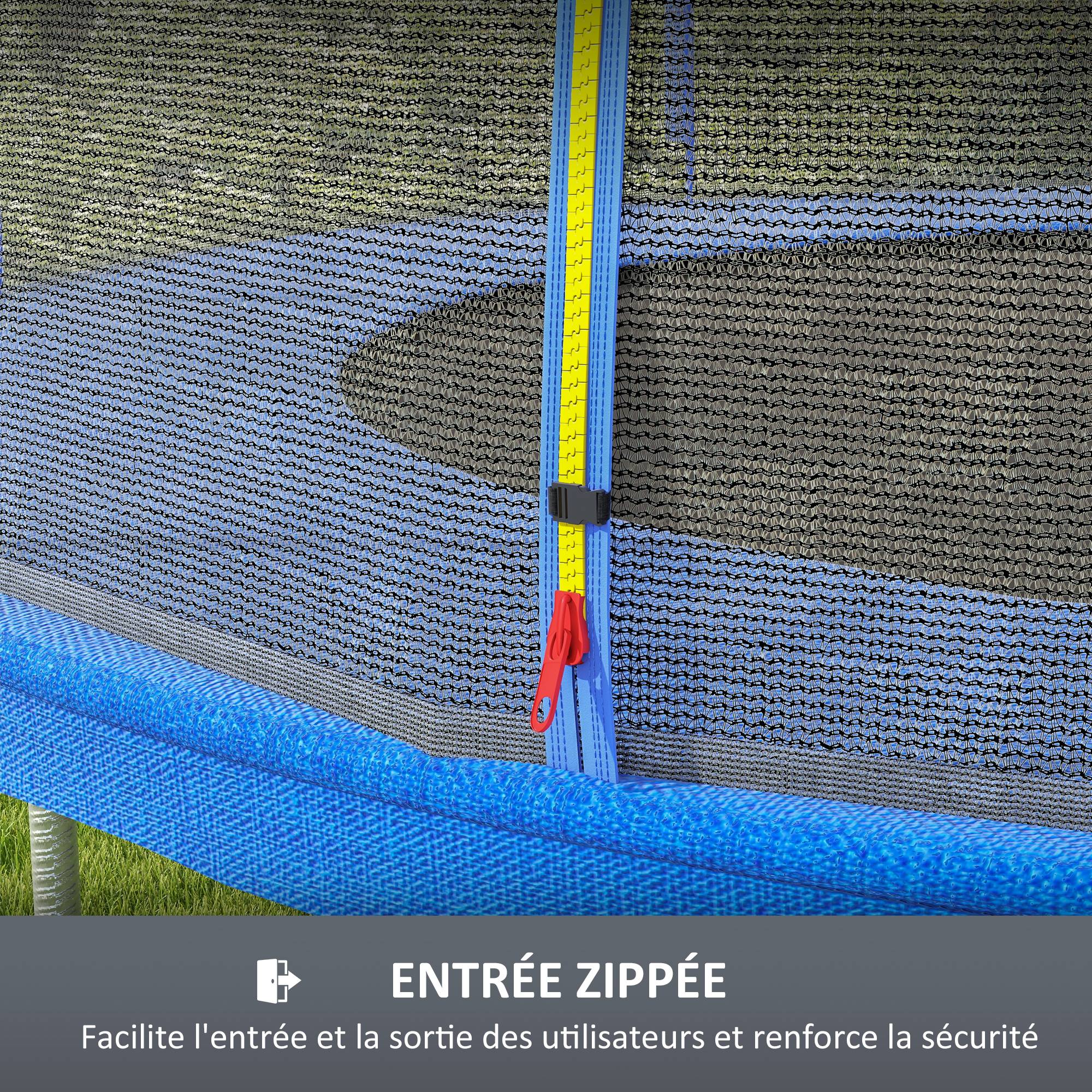 Sportnow - Filet de sécurité trampoline porte zipée Ø 426 cm 8 poteaux bleu noir - SPORTNOW - Imagen 4